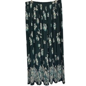 Apart Floral Pleated‎ Skirt Elastic Waist Midi Blue Green White Size XL EUC